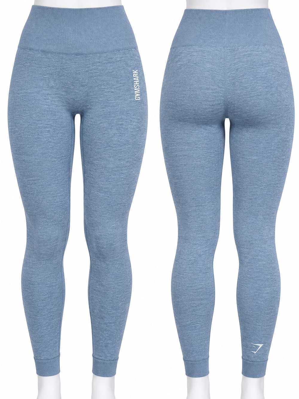 Gymshark Seamless Leggings Women’s Blue Marl High Rise Ribbed Waist Workout